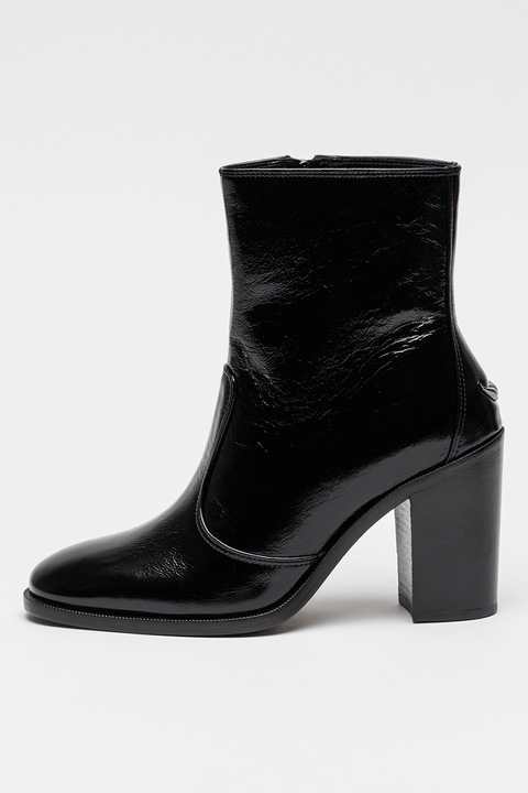 Zadig & Voltaire, Botine din piele cu aspect lacuit Preiser, Negru