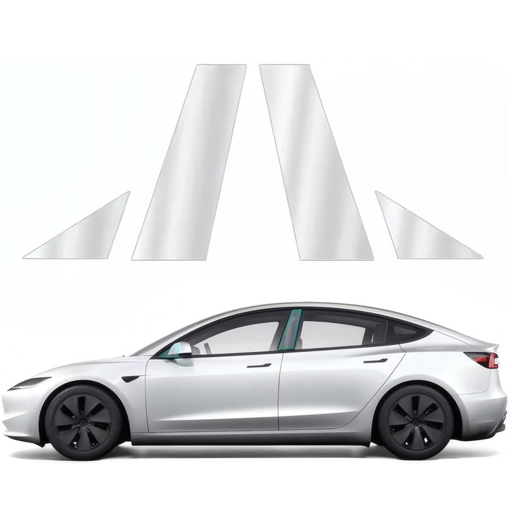 Set 4 buc Folie de protectie TPU pentru stalpi A si B Tesla Model 3 Highland 2024-2025, Chucai, Transparent