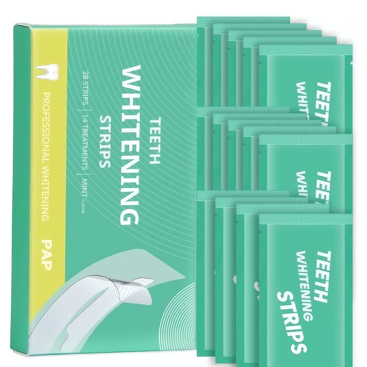 Fogfehérítő csíkok, Chucai, 28 csík, eltávolítja a kávé- és borfoltokat, menta, 14 napos kezelés