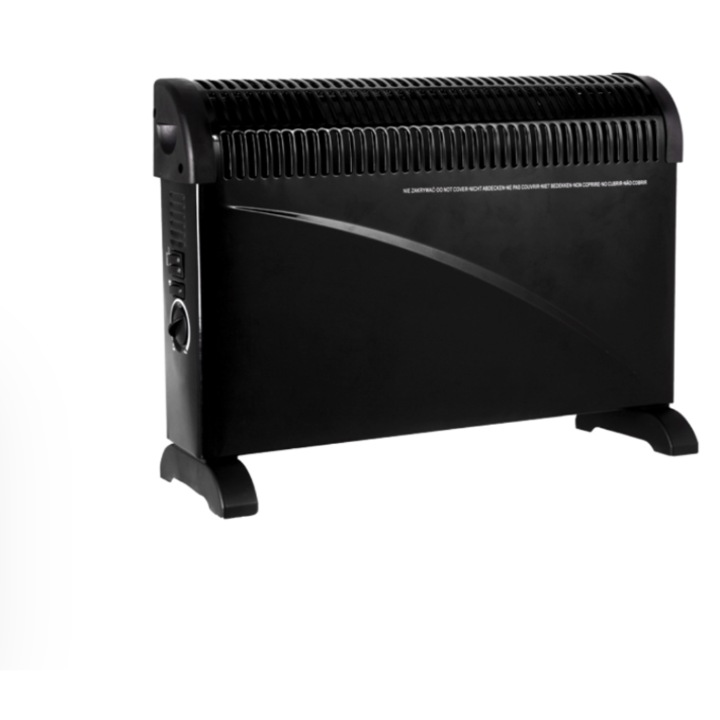Convector electric Rovitech 2000 W, 3 trepte, termostat reglabil, negru