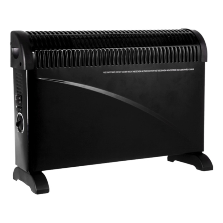 Convector electric Rovitech 2000 W, 3 trepte, termostat reglabil, negru, montaj perete