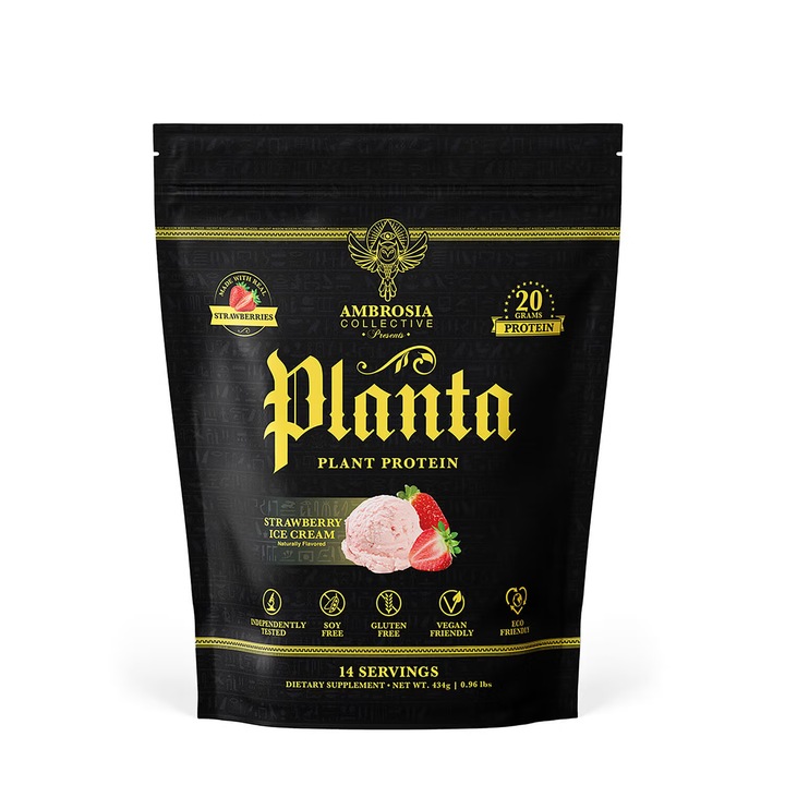 Ambrosia Collective Planta Plant Protein, proteina vegana cu aroma de inghetata de capsuni, 434 g