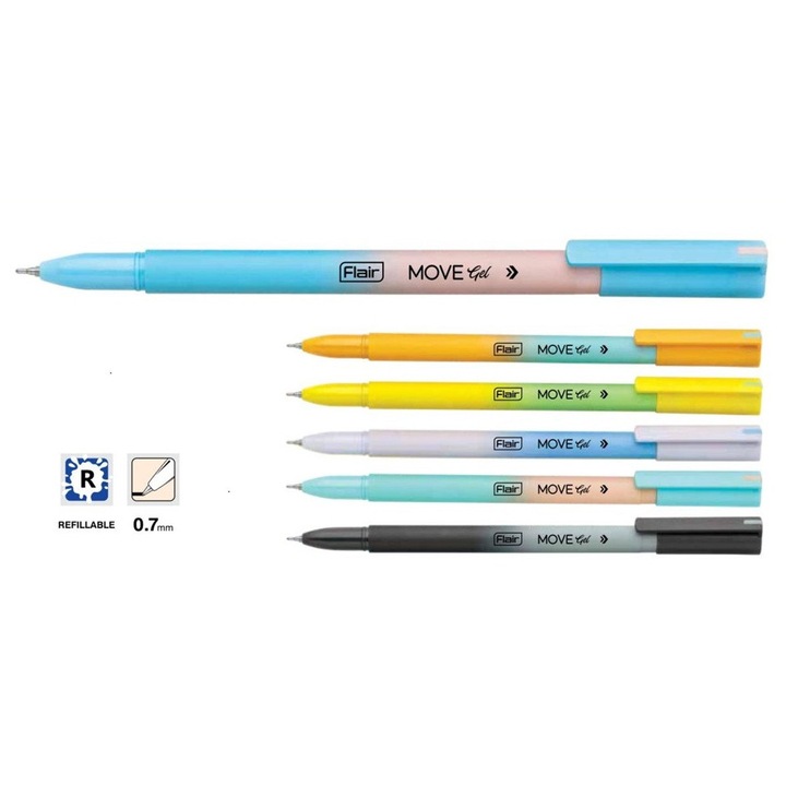 Pix cu gel Flair MOVE GEL 0.7 mm albastru, 12/set