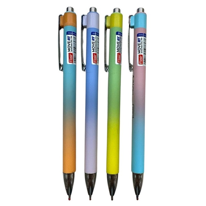 Pix cu mecanism 0.7mm, Flair, MOVE RT, set 12, multicolor, clips metalic