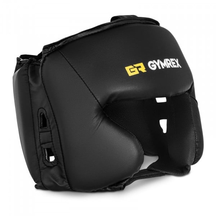 Casca box Kickbox Neagră Gymrex, dimensiune ajustabilă, curele Velcro, 12x24x21.5cm