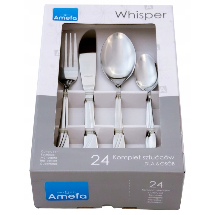 Amefa Whisper 24 részes evőeszközkészlet, rozsdamentes acél, 6 személyes, nikkelmentes, fényes