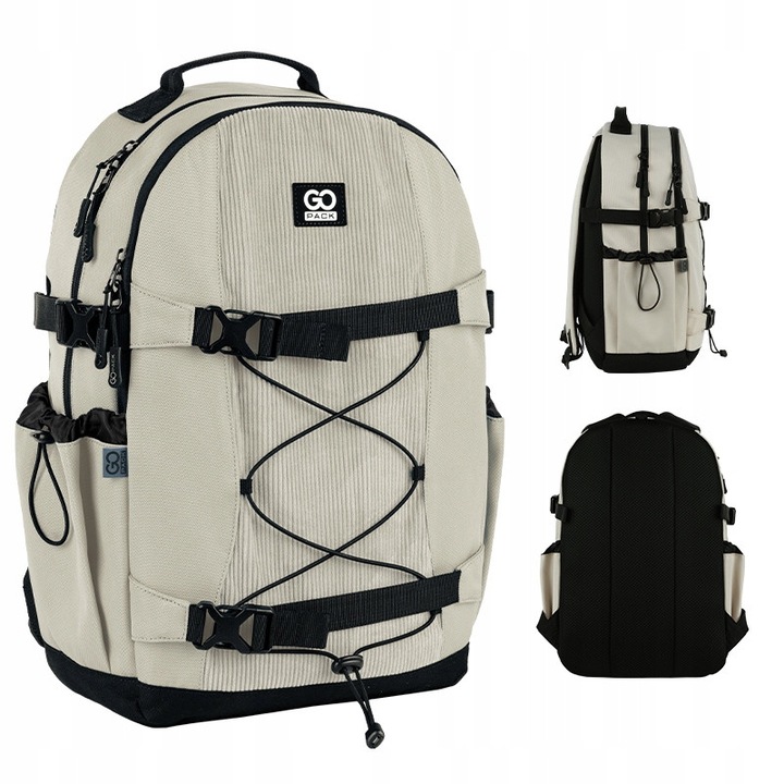 Városi hátizsák tiniknek, ergonomikus, dekoratív zsinórral és laptop rekesszel, 20 l, bézs, GoPack