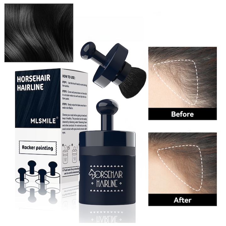 Természetes hajvonal balzsam, fekete – 3 az 1-ben kontúrozás, orrárnyékolás + hajvonal + arcformázás, víz- és izzadásálló, 360°-os applikátor ecset