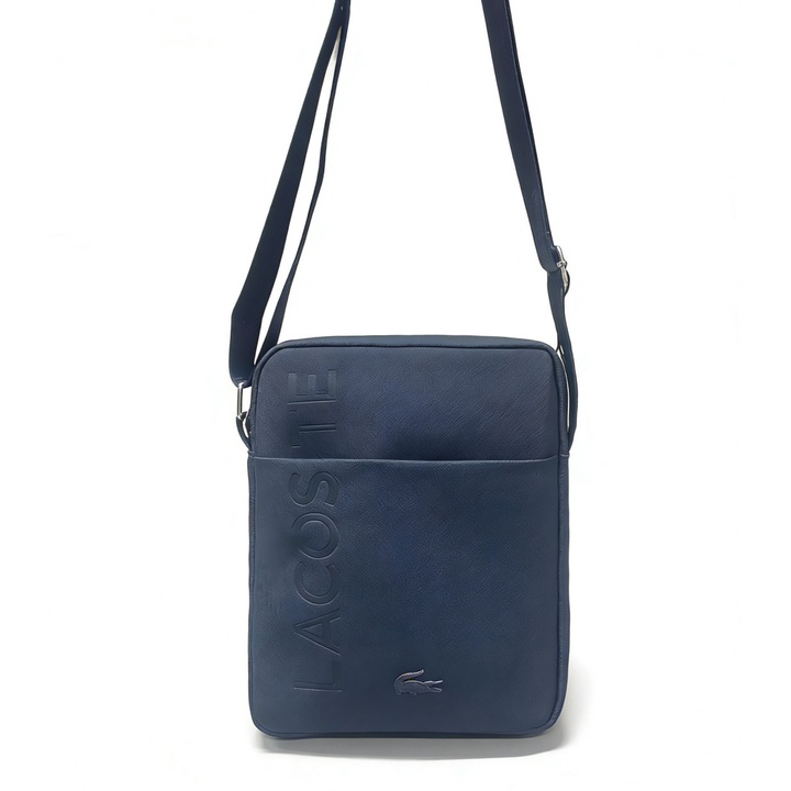 Geanta crossbody barbati Lacoste, albastru, constructie durabila, spatiu amplu, 20x7x26cm