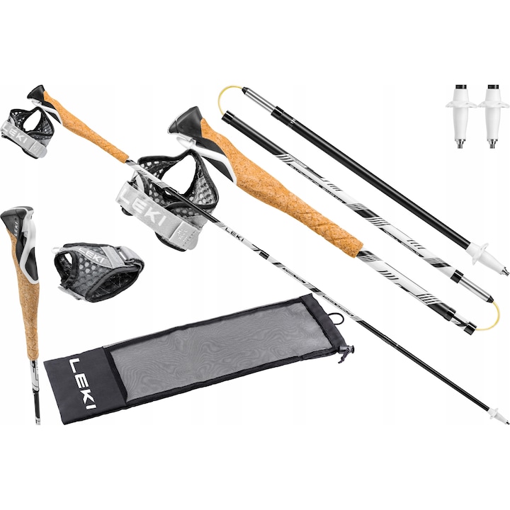 Bete trekking Leki CrossTrail FX.ONE SUPERLITE, 115cm, 159g, 4 sectiuni, carbon, maner Cross Shark