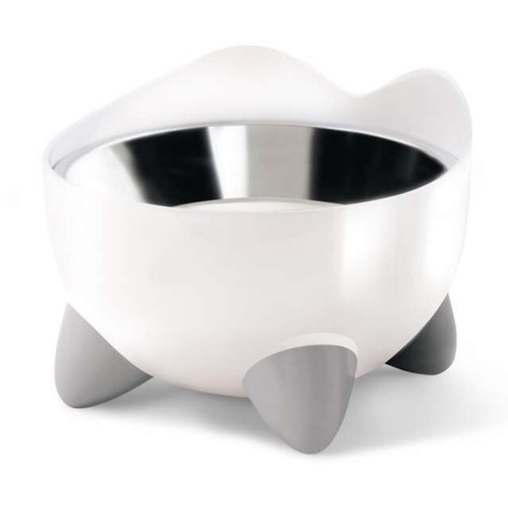 Bol PIXI Catit Inalt pentru Pisici, Alb 0.2L + Bol Metal 0.2L