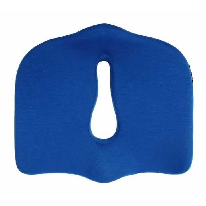 Perna ortopedică de șezut Ortosan, spumă cu memorie și gel terapeutic, design ergonomic, gri/negru, 39x45x3-13cm