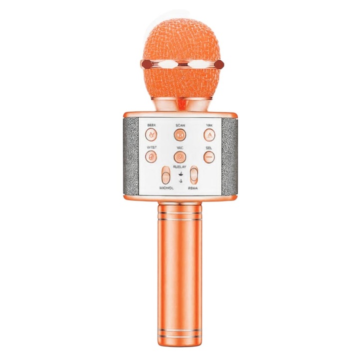 Microfon Karaoke Wireless WS-858, portabil, cu difuzor HiFi, multicolor, 3 ani