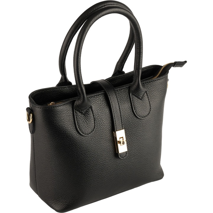 Geanta Ava din piele 100% naturala, 8247, Negru, 31X12X22