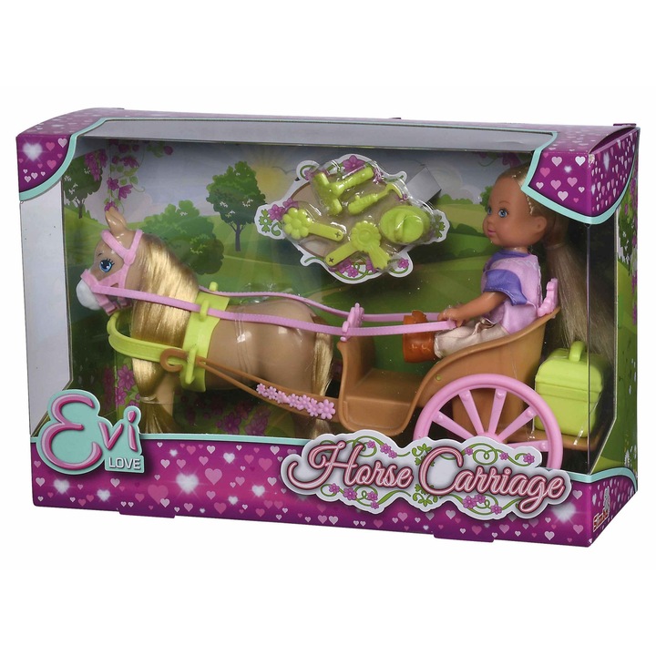 Evi babakészlet, Simba, babakocsival és lóval, 3+