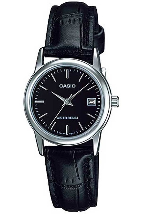 Ceas dama, Casio, inox/piele, negru