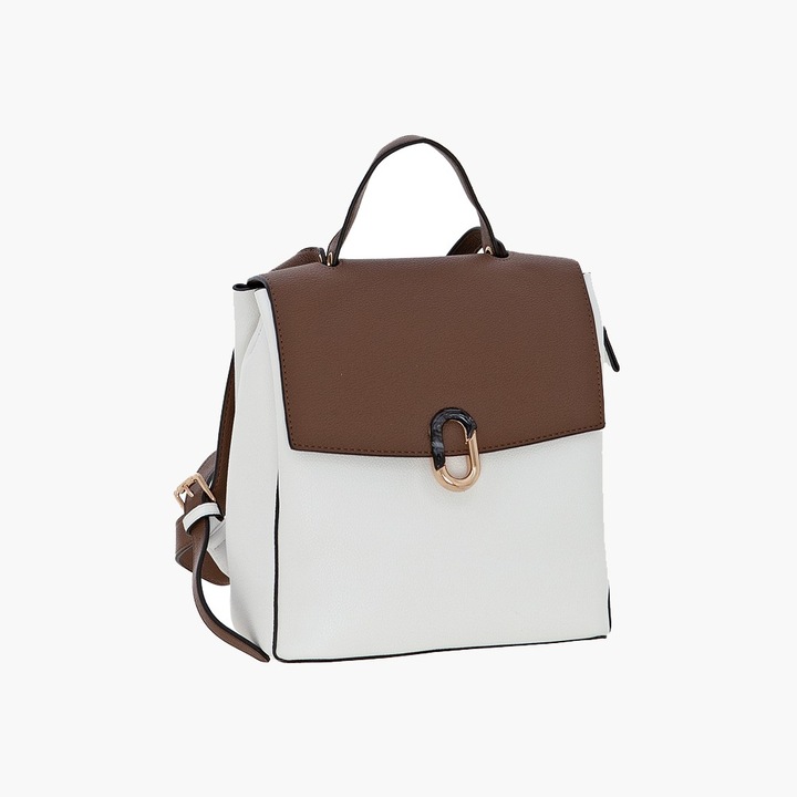 Rucsac dama Bartuggi 718-8028, pentru umar, alb/maro