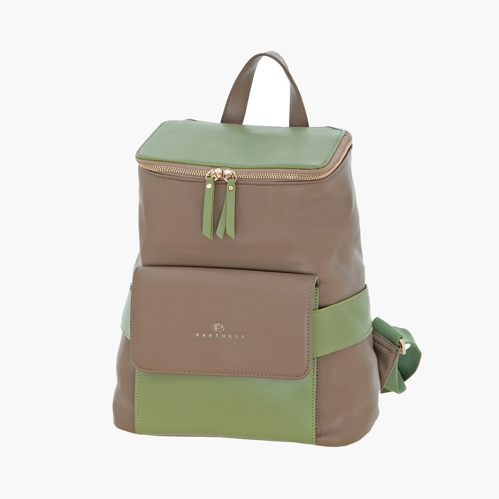Rucsac dama Bartuggi 718-23004, PVC, pentru umar, maro/verde