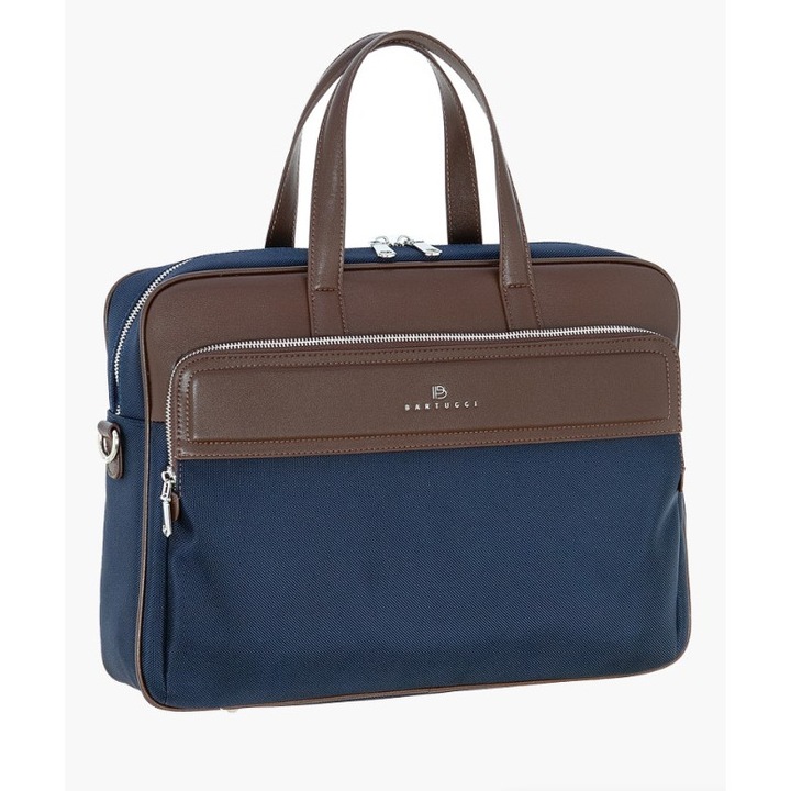 Servieta dama pentru laptop Bartuggi 718-111921, Tesatura Impermeabila, Albastru/Maro