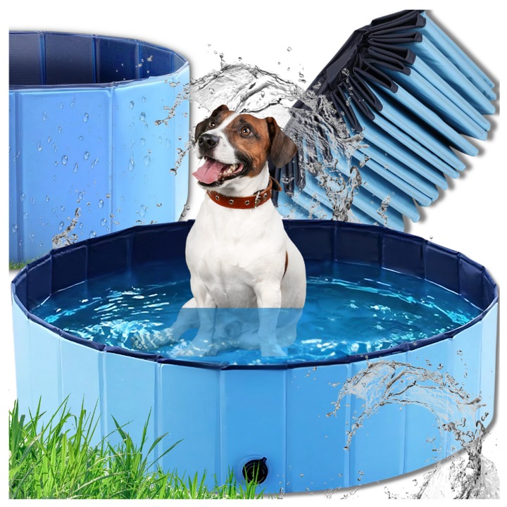 Piscina pliabila pentru caini si copii, Luka, 120x30cm, material PVC, albastru