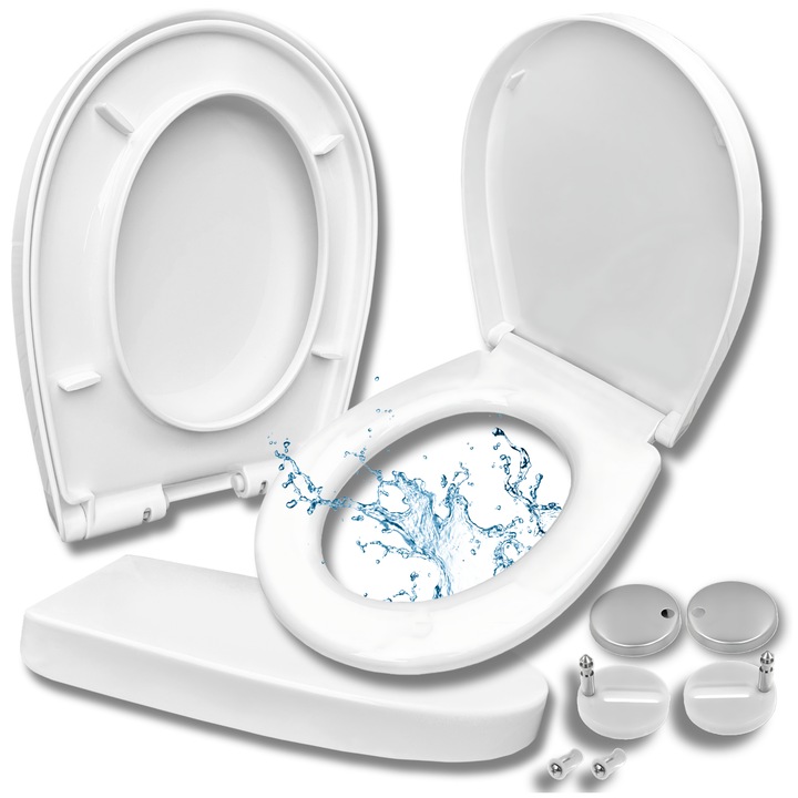 Универсална тоалетна седалка, Лука, антибактериална, бяла, 35x43см, включен монтажен комплект