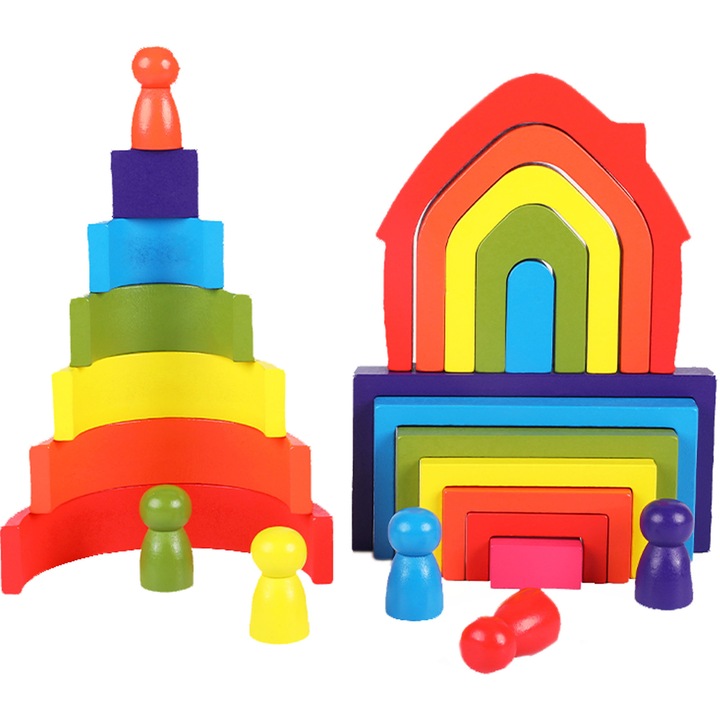 Комплект дървени кубчета, Лука, многоцветен тик, 3 вида, 30x15см