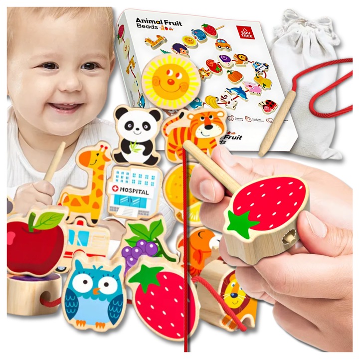 Set jocuri educative, Luka, Montessori, 42 elemente, alfabet, animale, fructe, 19x18x5cm