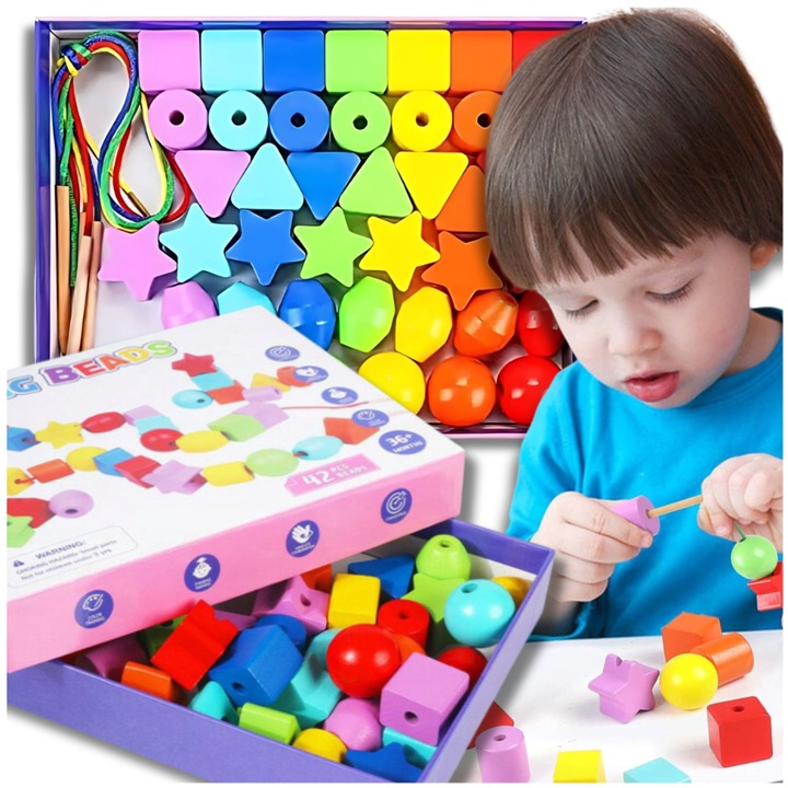 Set de jocuri educative, Luka, 42 corali multicolori, 4 snururi, 2-3cm
