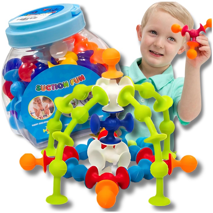 Set de constructie, Luka, Klocki Silikonowe cu Priza, 48 elemente, multicolor