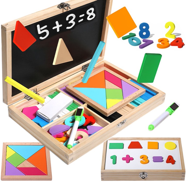 Set educativ pentru invatarea matematicii si desenului, Luka, tabla cu marker, 18x28x4 cm, multicolor