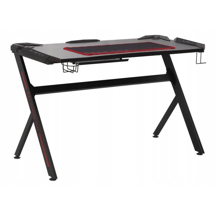 Birou gaming, Furnitex, 120x60cm, design ergonomic, suport pentru casti, suport pentru bauturi
