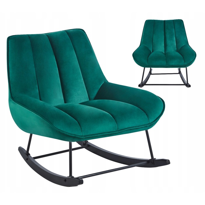 Люлеещ се фотьойл Furnitex, зелен, 74x100x83см, кадифена тапицерия, метална основа