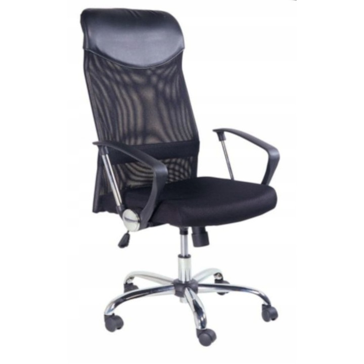 Въртящ се офис стол Furnitex, регулируема височина, лумбална опора, черен, 61x50см