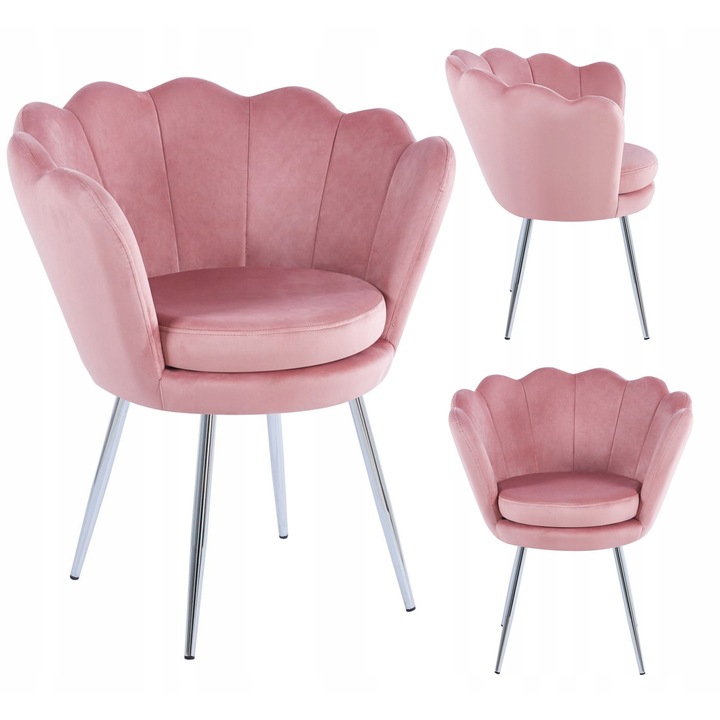 Fotoliu roz, Furnitex, velur, metalic, 68x42cm