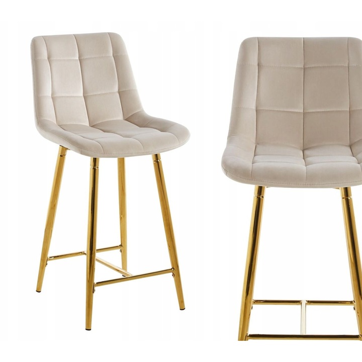 Hoker tapicerat, Furnitex, cu picioare aurii, 44x61x90cm, bej