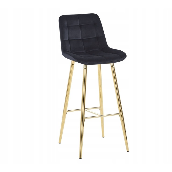 Бар стол, Furnitex, черен, 44x37x109см, кадифена тапицерия, златна рамка