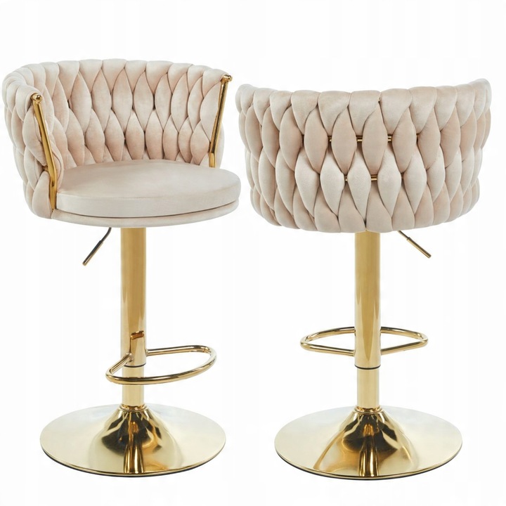 Hoker Furnitex, велур, бежов, 84-104x53x44см, златна стойка, макс 120кг