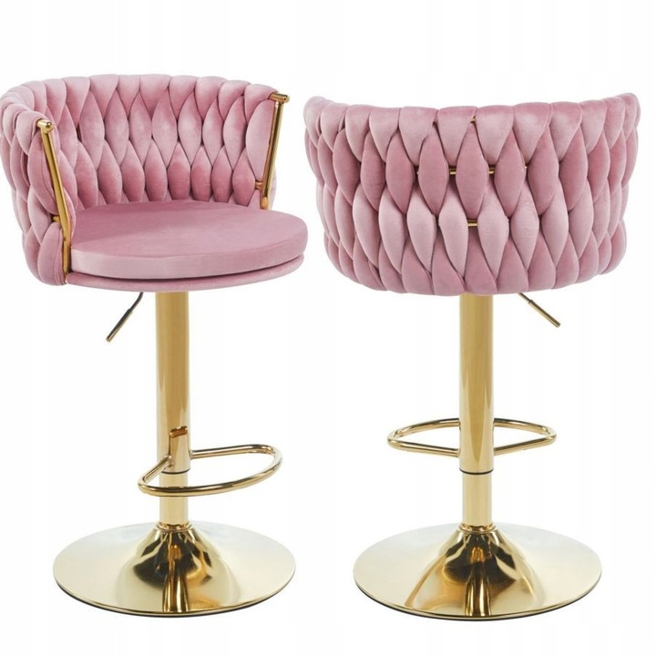 Hoker rozovat cu stelaj auriu, 84-104x53x44cm, material velur, set de mobilier