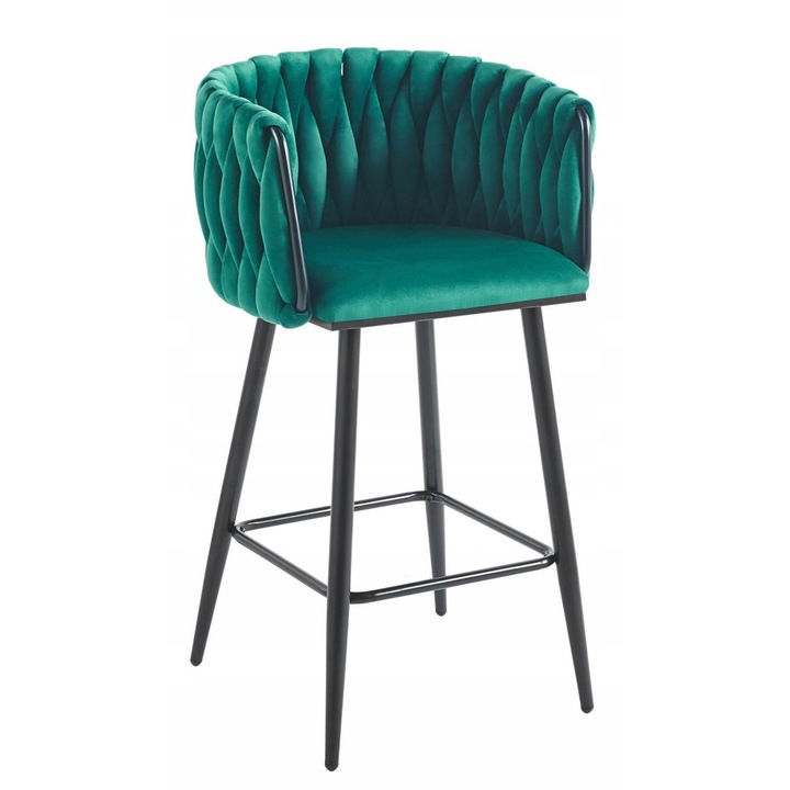 Тапициран бар стол, Furnitex, зелен, метал, 92x55x50см, комплект за монтаж