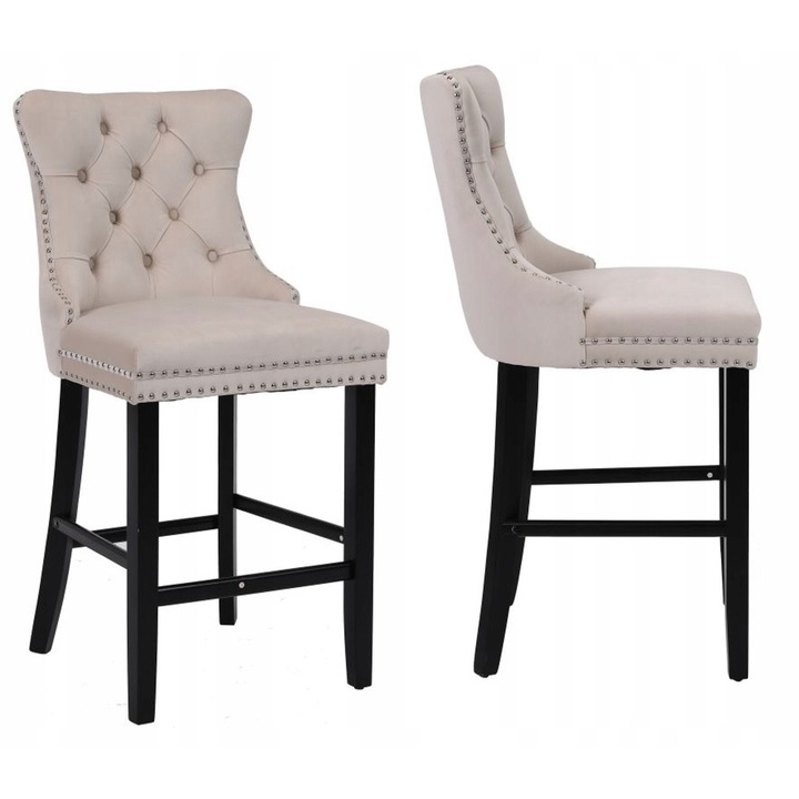 Hoker tapicerat, Furnitex, bej, 105x51x62cm, cadru din lemn negru