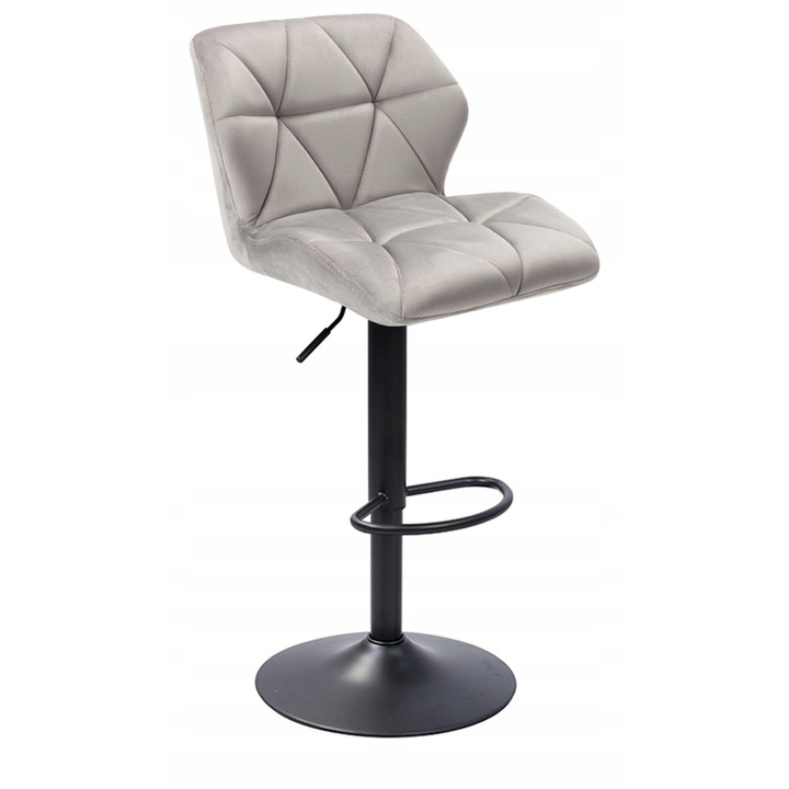 Hoker Velvet Furnitex, gri, inaltime reglabila 60-82 cm, baza metalica, rotativ 360°