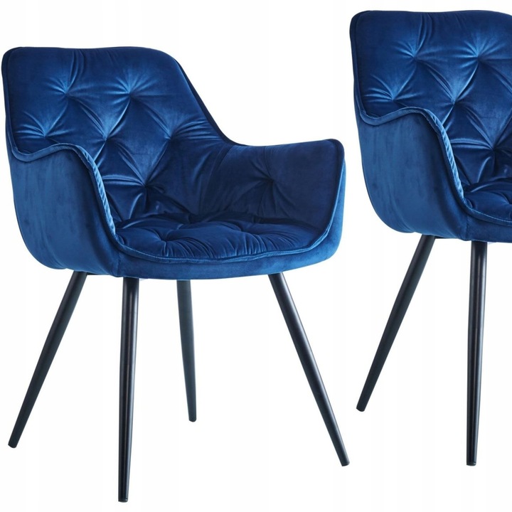 Irodai szék, HF-058, kék bársony, 83x57x58cm, fekete fém lábak