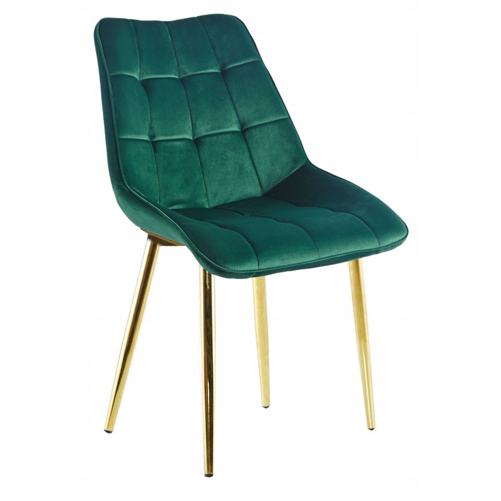 Тапициран стол, Furnitex, зелен, 51x44x89см, златни метални крака