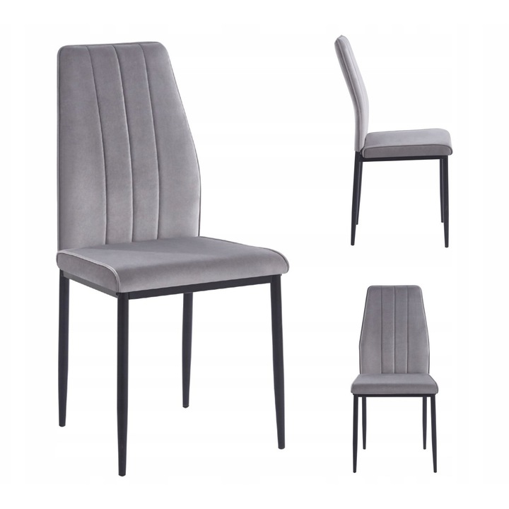 Scaun, Velur gri, 43x38cm, cu picioare metalice negre