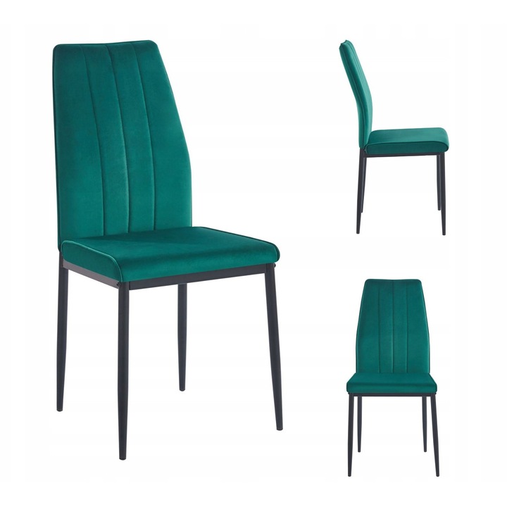 Scaun tapizat, Furnitex, Velvet verde, metal negru, 43x38cm