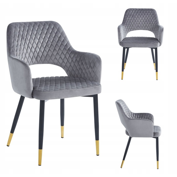 Свободен стол Furnitex K3-FX, сиво кадифе, със златни вложки, размери 85x59x48см, комплект от 1 бр.