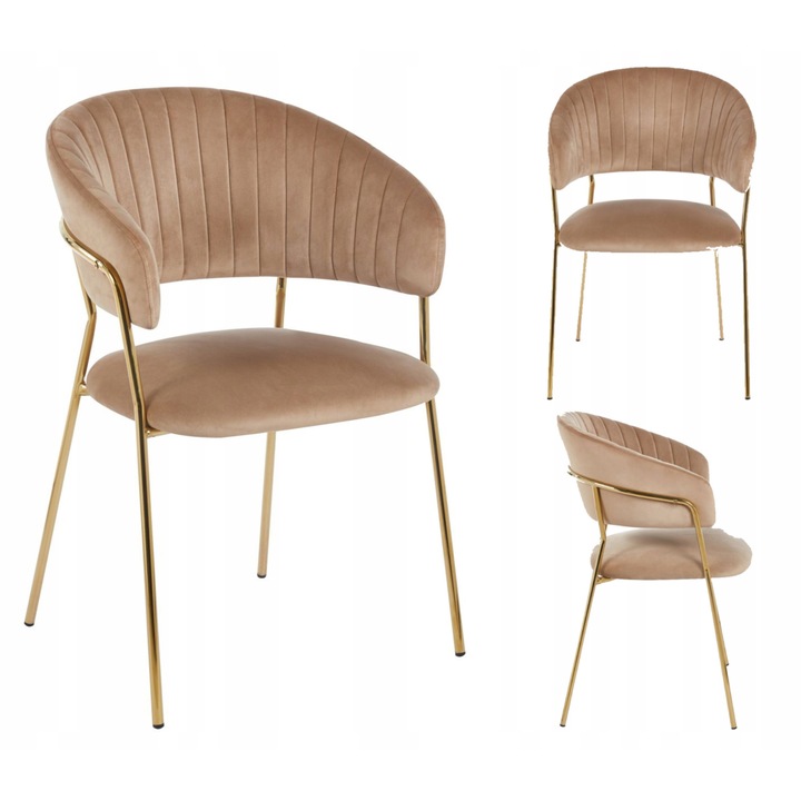 Scaun modern, Furnitex, cappuccino, catifea, 50x48cm, cu structura metalica aurie