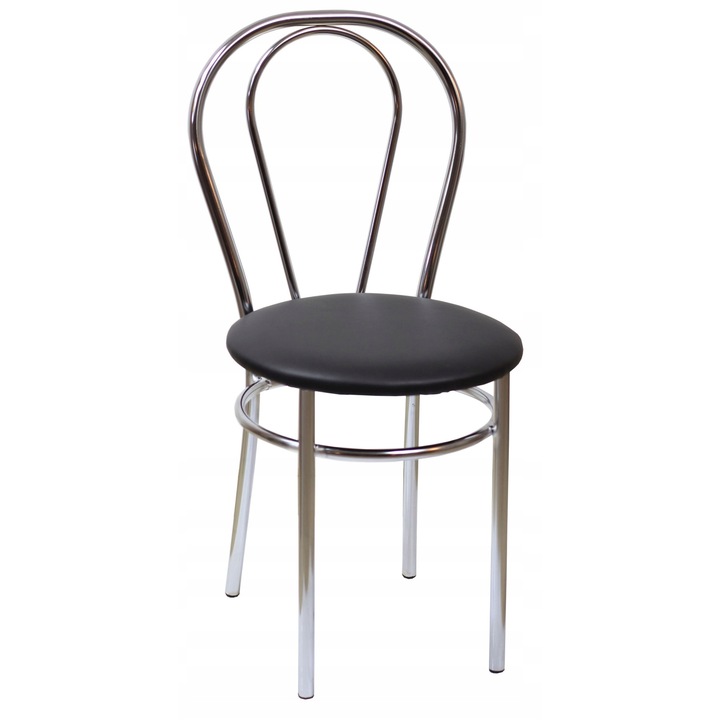 Scaun metalic Tulipan, Furnitex, ecopiele neagra, 48cm inaltime la sezut, 125kg capacitate maxima