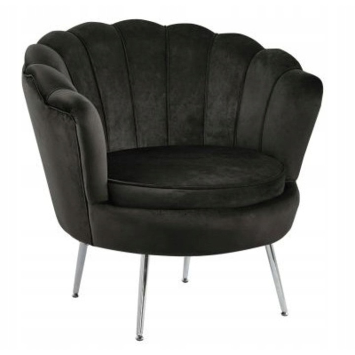 Fotoliu Velvet Negru cu Picioare Cromate, Dimensiuni 78x78x55cm, Ideal pentru Salon