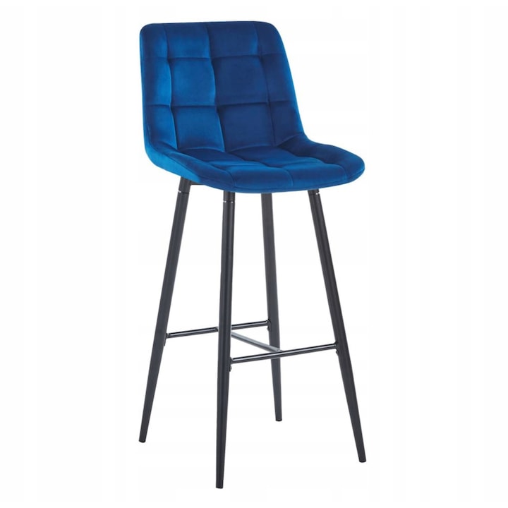 Bárszék, bársony, Furnitex, kék, 44x37x109cm, fekete lábakkal
